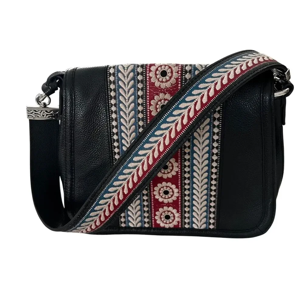 Brighton Bronte Organizer Bag Black Leather Embroidered Western Boho Shoulder